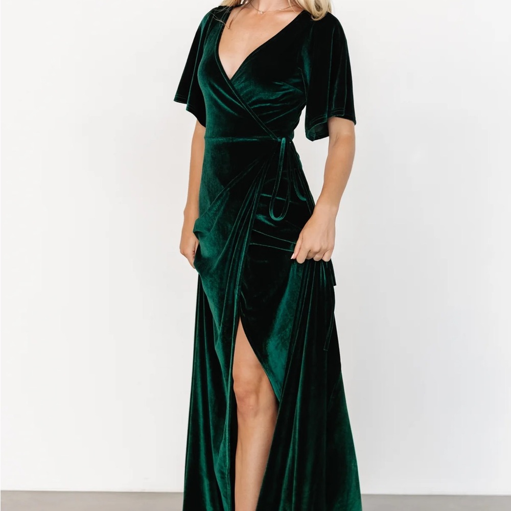 Meghan Velvet Wrap Maxi Dress in Jade